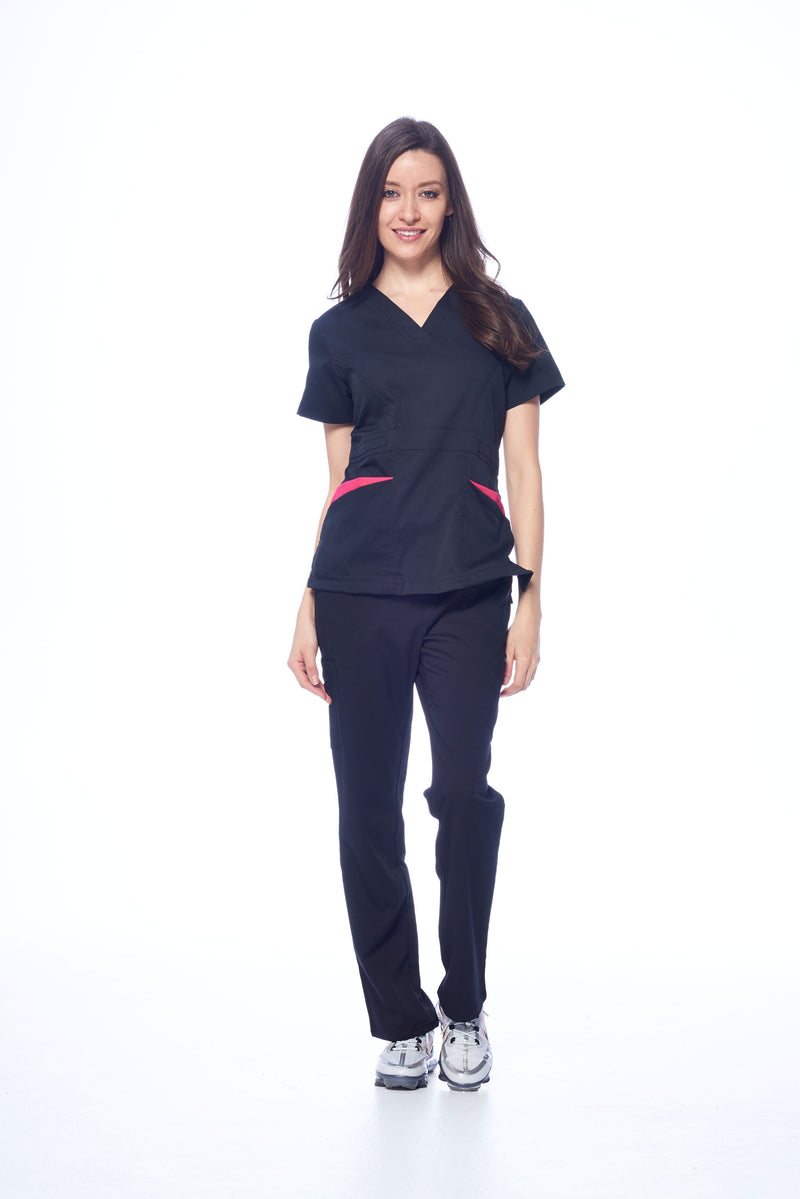 DAGACCI OFFICIAL Natural Stretch Women's Contrast Pocket Scrub Sets [NS2151]