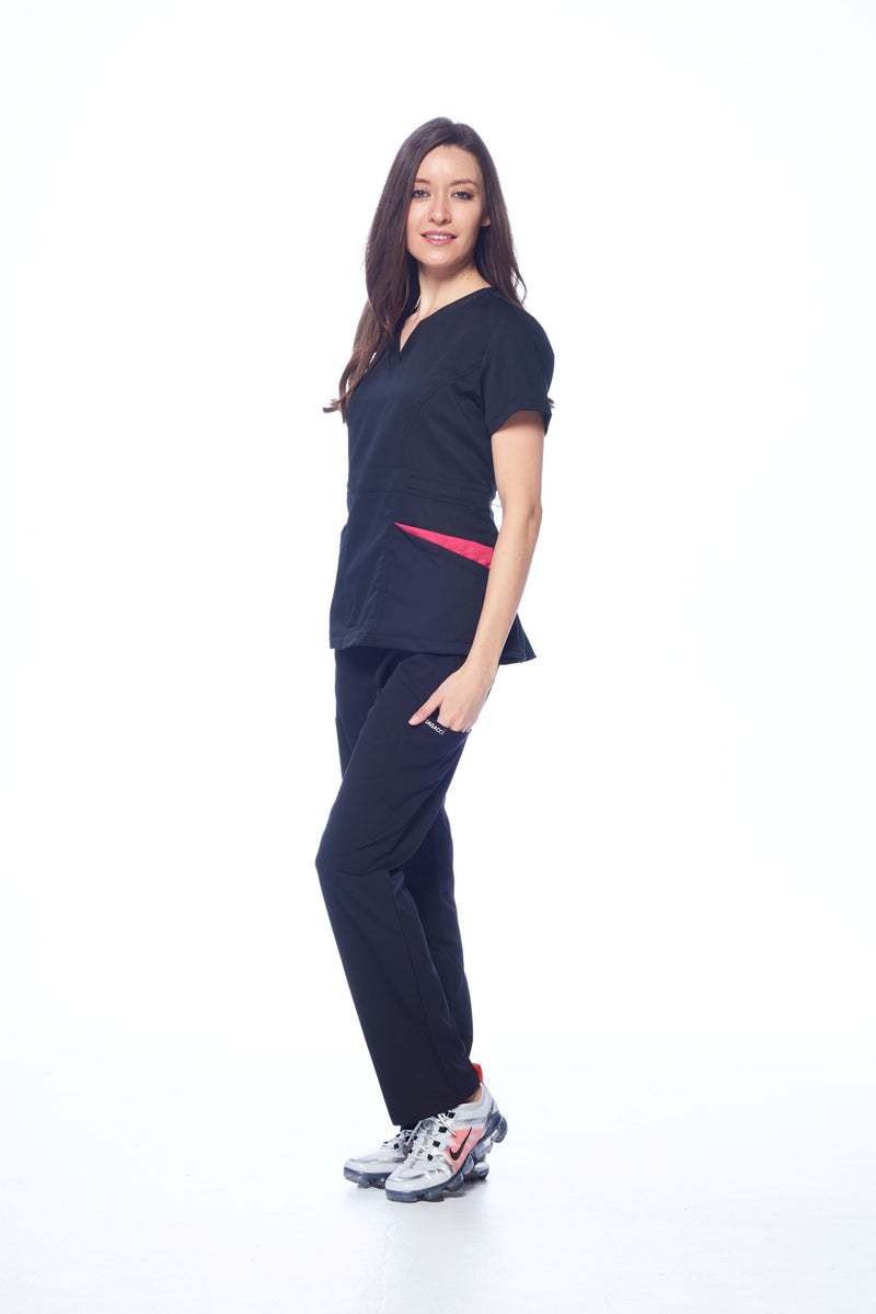 DAGACCI OFFICIAL Natural Stretch Women's Contrast Pocket Scrub Sets [NS2151]