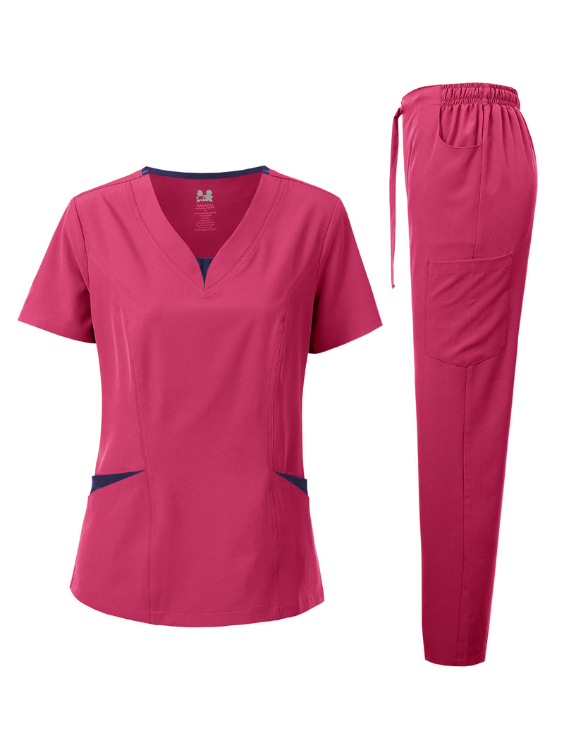 DAGACCI OFFICIAL 4-Way Stretch Split V-Neck Scrub Sets [FS2204] Combined