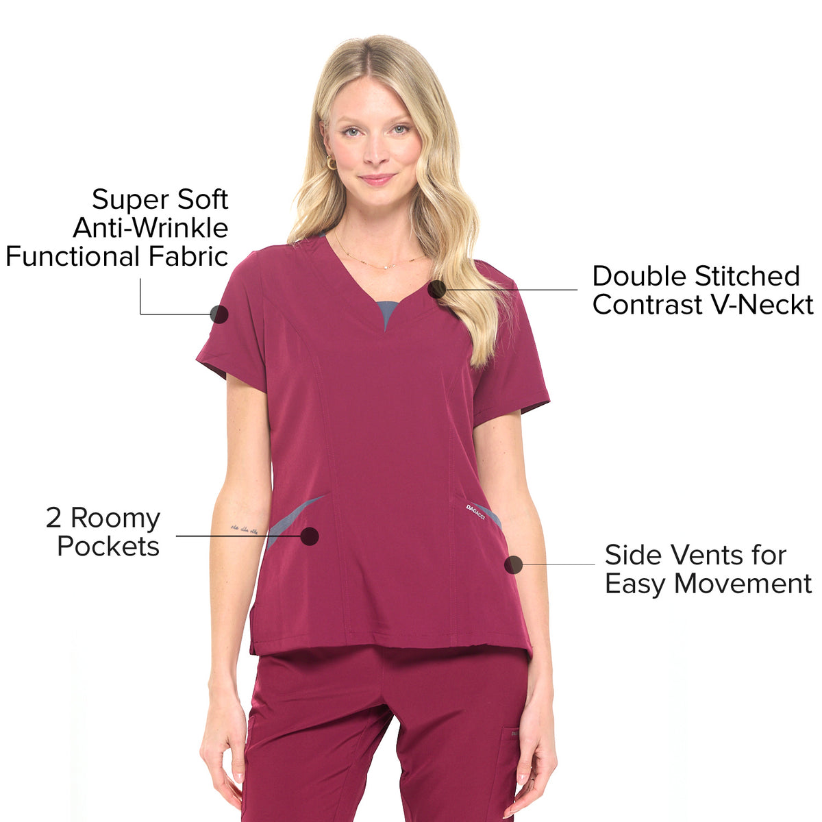 DAGACCI OFFICIAL 4-Way Stretch Split V-Neck Scrub Sets [FS2204]