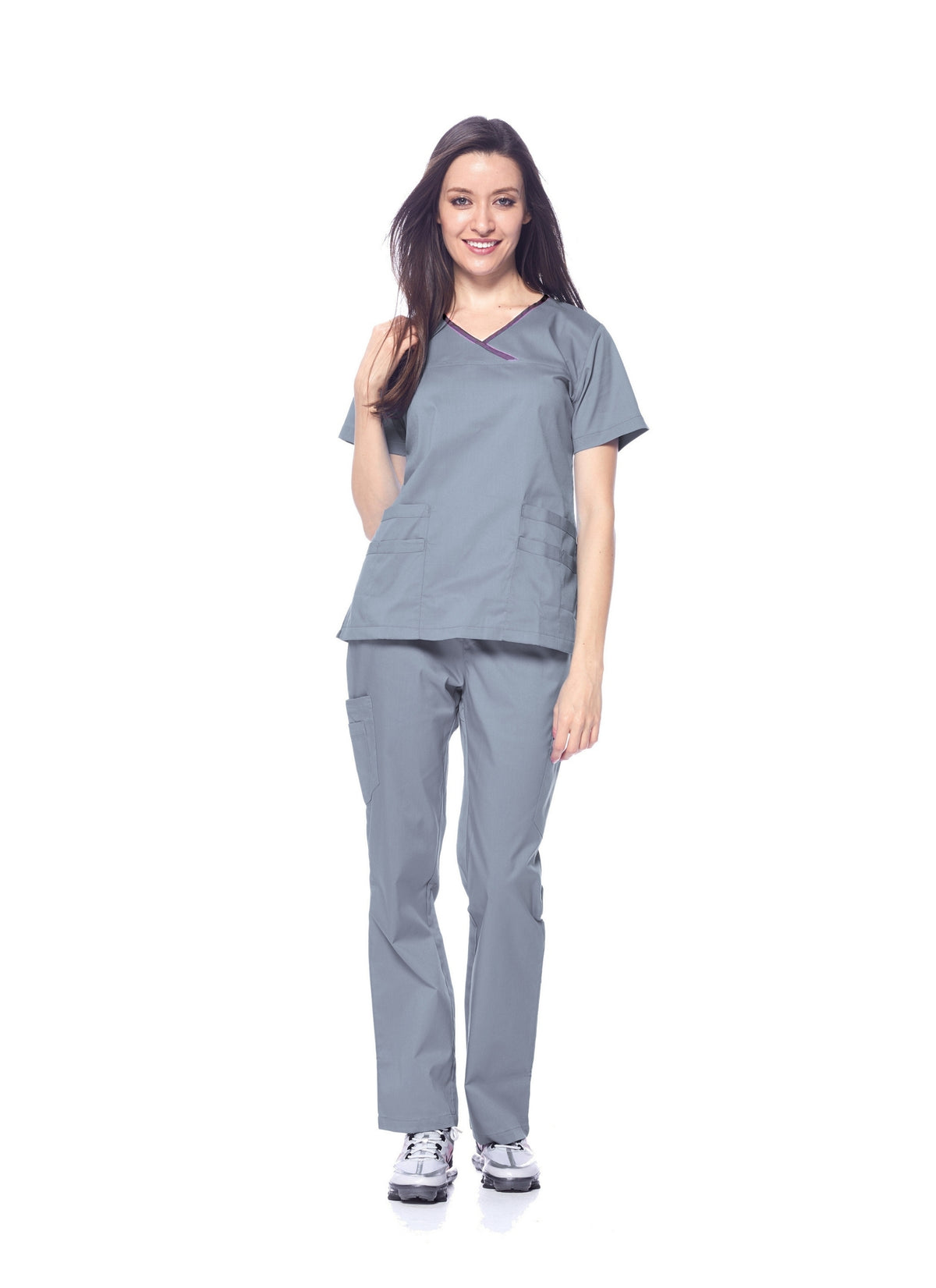 DAGACCI MEDICAL UNIFORM® Natural Stretch Women's Contrast Y-Neck Scrub Sets [NS2104]