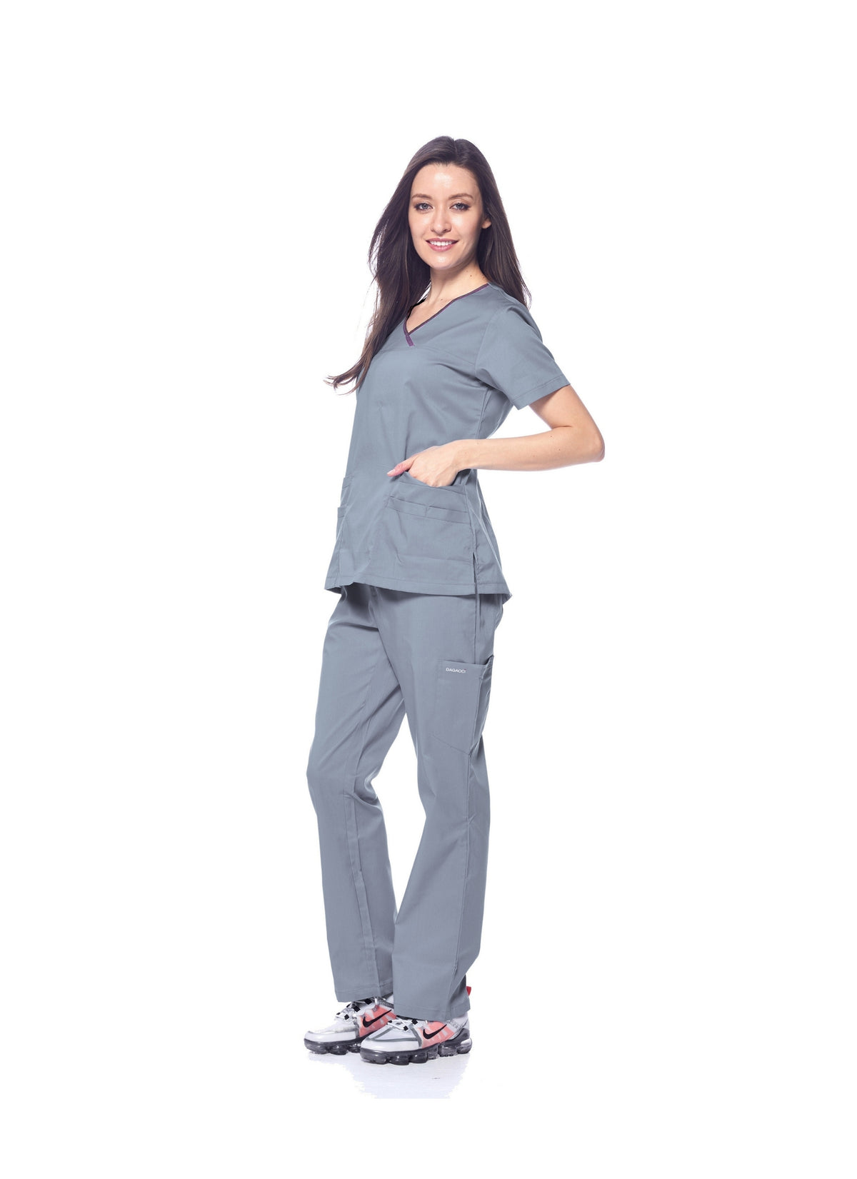 DAGACCI MEDICAL UNIFORM® Natural Stretch Women's Contrast Y-Neck Scrub Sets [NS2104]