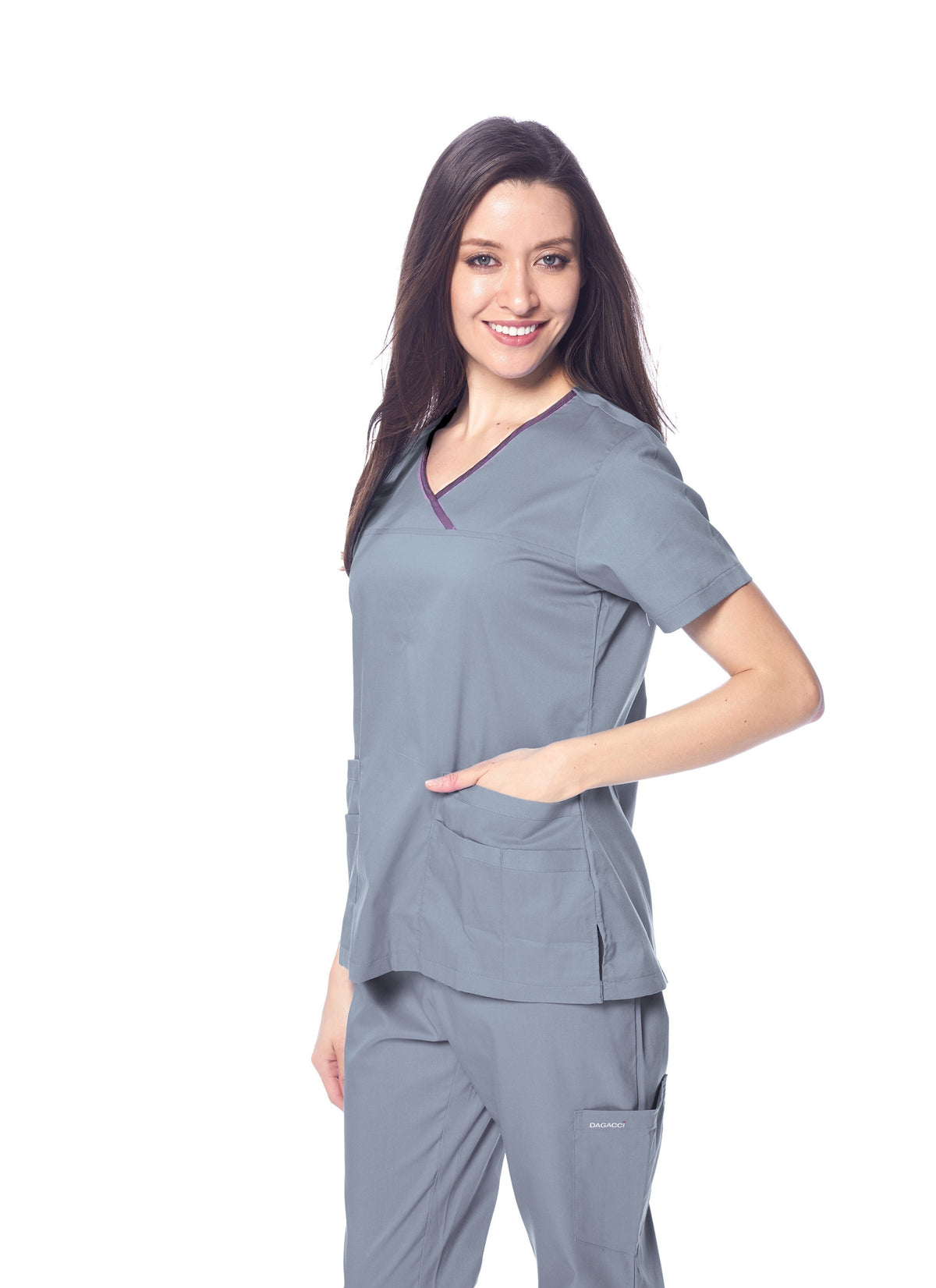 DAGACCI MEDICAL UNIFORM® Natural Stretch Women's Contrast Y-Neck Scrub Sets [NS2104]