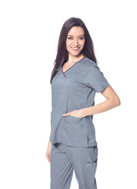 DAGACCI MEDICAL UNIFORM® Natural Stretch Women's Contrast Y-Neck Scrub Sets [NS2104]