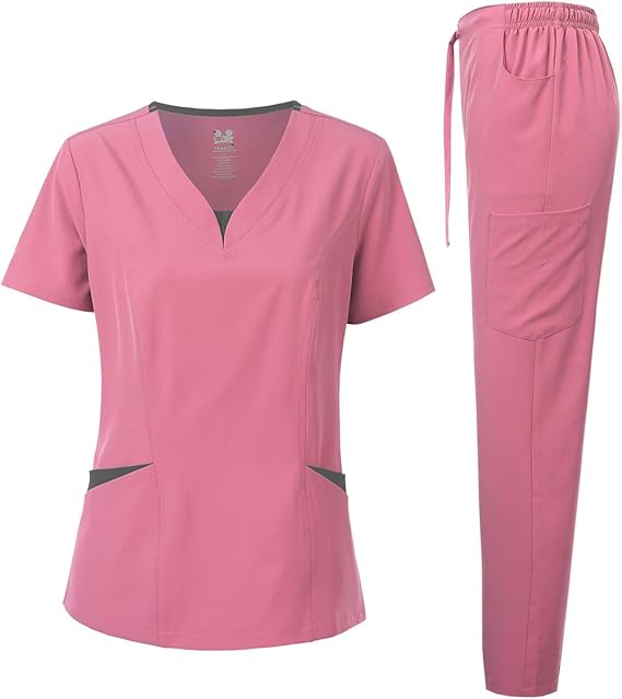 DAGACCI OFFICIAL 4-Way Stretch Split V-Neck Scrub Sets [FS2204] Combined