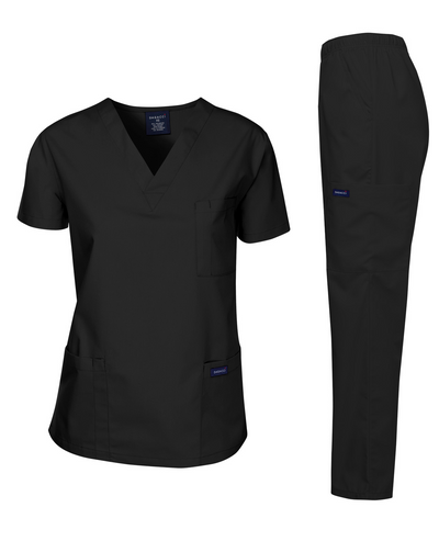 Men and Women’s Unisex Medical Scrub Set Uniform Cotton Blended Classic Fit V-Neck Top with Straight Leg Pants (Breathable, Wrinkle-Resistant, Anti-Static Apparel, 3 Pocket Top, 5 Pocket Pants) [KV10005000]