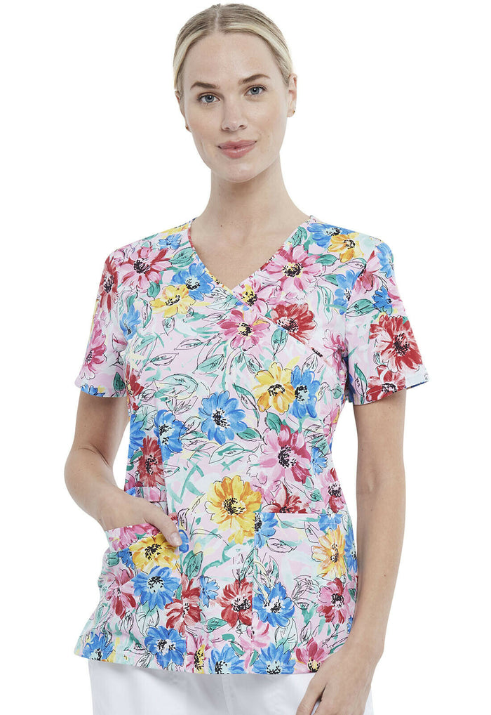 Cherokee Prints Mock Wrap Neck Top (Watercolor)