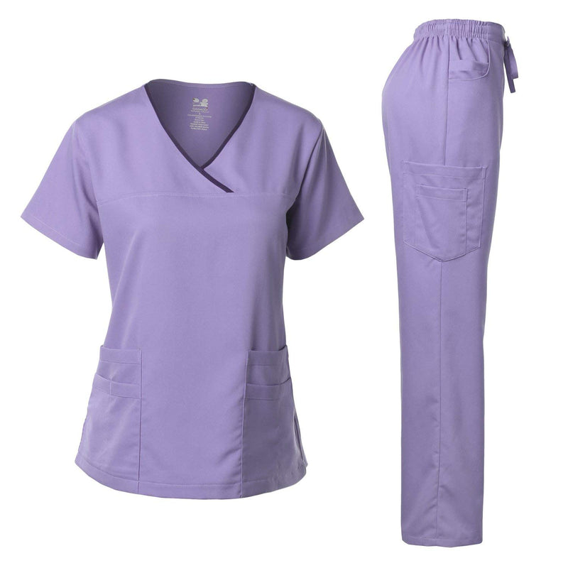 DAGACCI OFFICIAL Natural Stretch Women's Contrast Y-Neck Scrub Sets [NS2104]