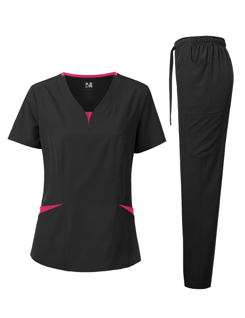 DAGACCI OFFICIAL 4-Way Stretch Split V-Neck Scrub Sets [FS2204]