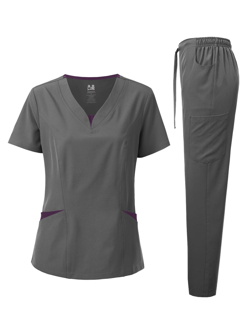 DAGACCI OFFICIAL 4-Way Stretch Split V-Neck Scrub Sets [FS2204]