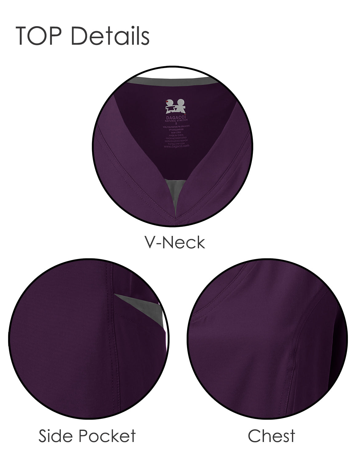 DAGACCI OFFICIAL 4-Way Stretch Split V-Neck Scrub Sets [FS2204]