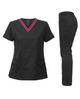 DAGACCI OFFICIAL Natural Stretch Contrast V-Neck  Scrub Sets