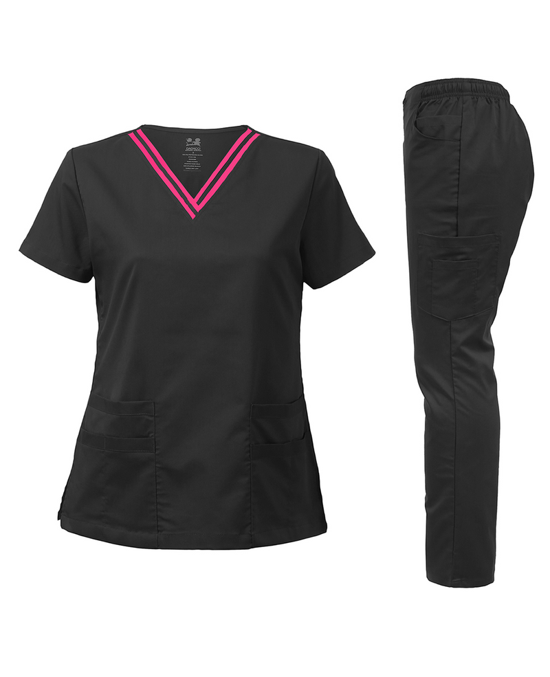 DAGACCI OFFICIAL Natural Stretch Contrast V-Neck  Scrub Sets