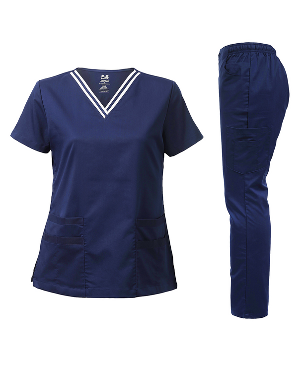 DAGACCI OFFICIAL Natural Stretch Contrast V-Neck  Scrub Sets