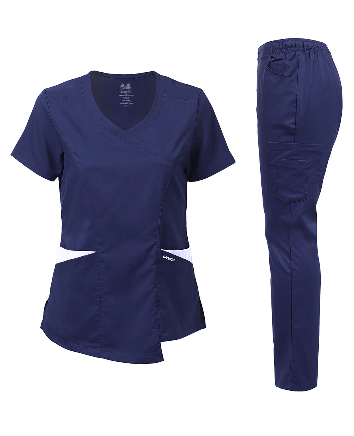 DAGACCI OFFICIAL Natural Stretch Women's Contrast Wrap Scrub Sets