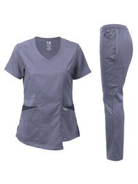 DAGACCI OFFICIAL Natural Stretch Women's Contrast Wrap Scrub Sets