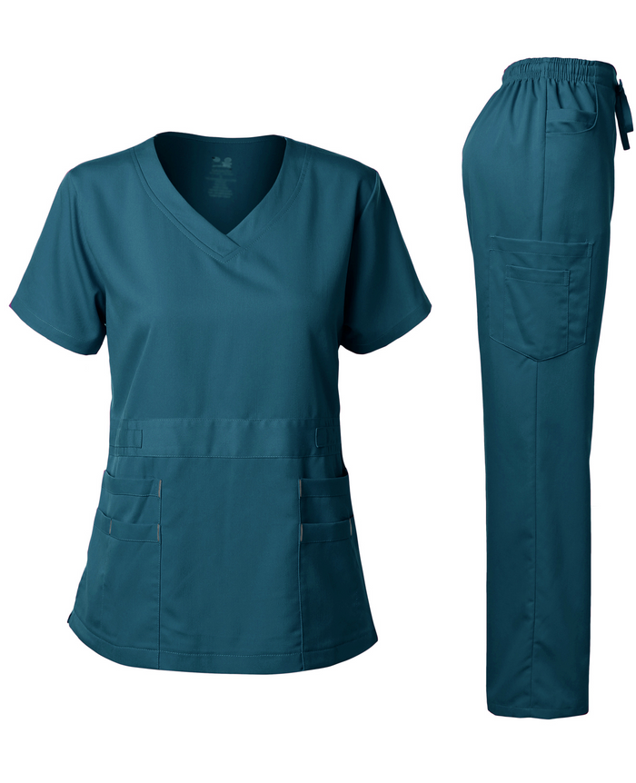 Dagacci Medical Uniform Unisex Scrubs Set Scrub Top and Pants 