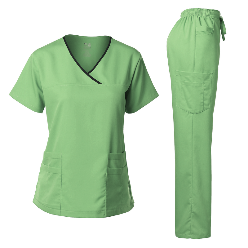 DAGACCI OFFICIAL Natural Stretch Women's Contrast Y-Neck Scrub Sets [NS2104]