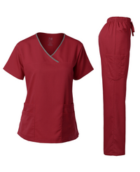 DAGACCI OFFICIAL Natural Stretch Women's Contrast Y-Neck Scrub Sets [NS2104]