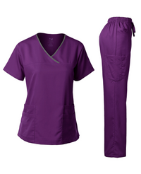 DAGACCI OFFICIAL Natural Stretch Women's Contrast Y-Neck Scrub Sets [NS2104]