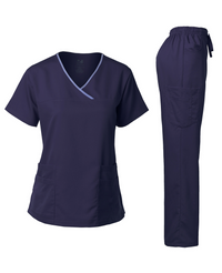 DAGACCI OFFICIAL Natural Stretch Women's Contrast Y-Neck Scrub Sets [NS2104]