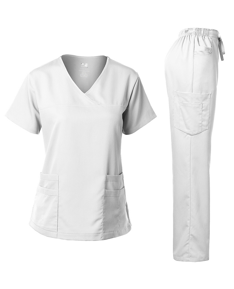DAGACCI OFFICIAL Natural Stretch Women's Contrast Y-Neck Scrub Sets [NS2104]
