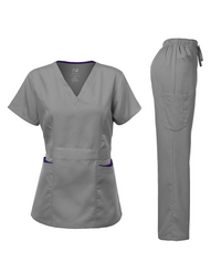 DAGACCI OFFICIAL Natural Stretch Women's Contrast Pocket Scrub Sets [NS2151]