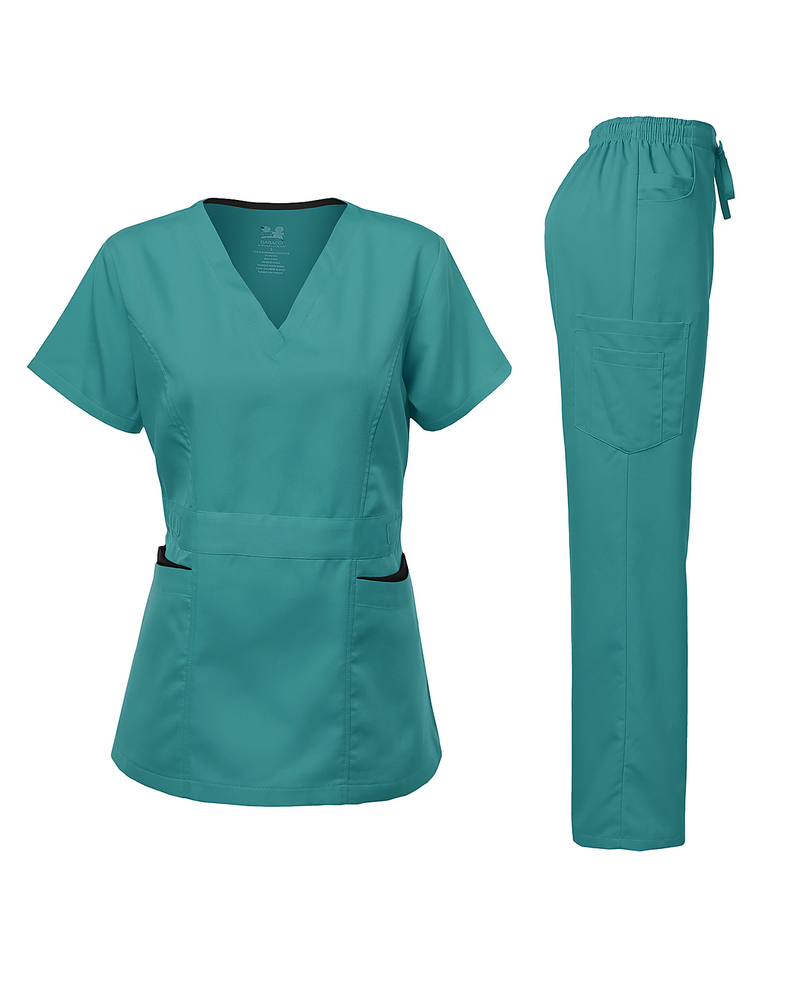 DAGACCI OFFICIAL Natural Stretch Women's Contrast Pocket Scrub Sets [NS2151]