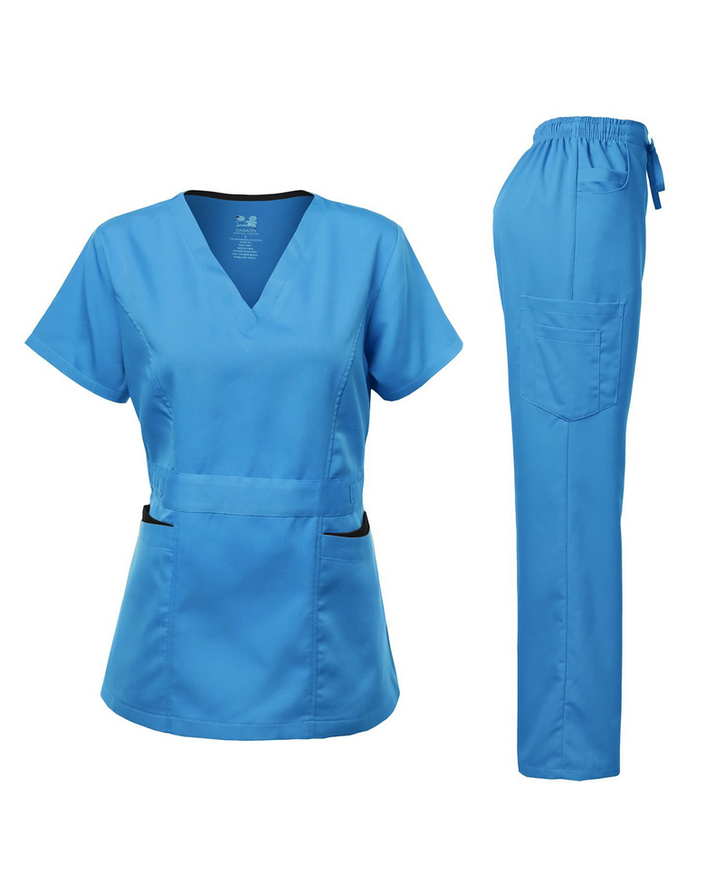 DAGACCI OFFICIAL Natural Stretch Women's Contrast Pocket Scrub Sets [NS2151]