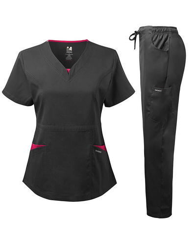 DAGACCI OFFICIAL Natural Stretch Women's V-Neck Contrast Pocket Scrub Sets [NS2251]