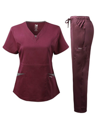 DAGACCI OFFICIAL Natural Stretch Women's V-Neck Contrast Pocket Scrub Sets [NS2251]