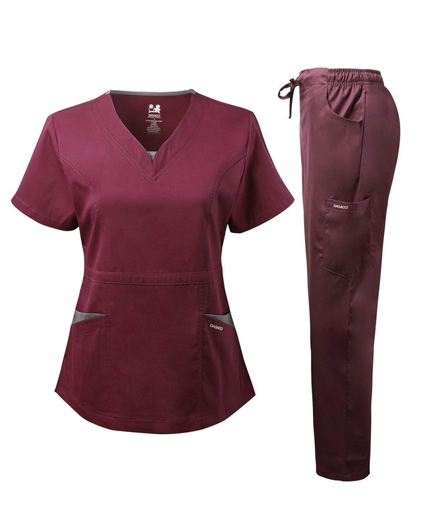 DAGACCI OFFICIAL Natural Stretch Women's V-Neck Contrast Pocket Scrub Sets [NS2251]