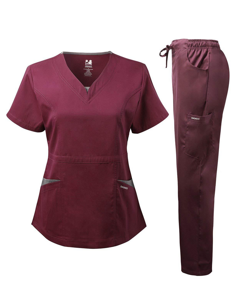 DAGACCI OFFICIAL Natural Stretch Women's V-Neck Contrast Pocket Scrub Sets [NS2251]