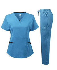 DAGACCI OFFICIAL Natural Stretch Women's V-Neck Contrast Pocket Scrub Sets [NS2251]