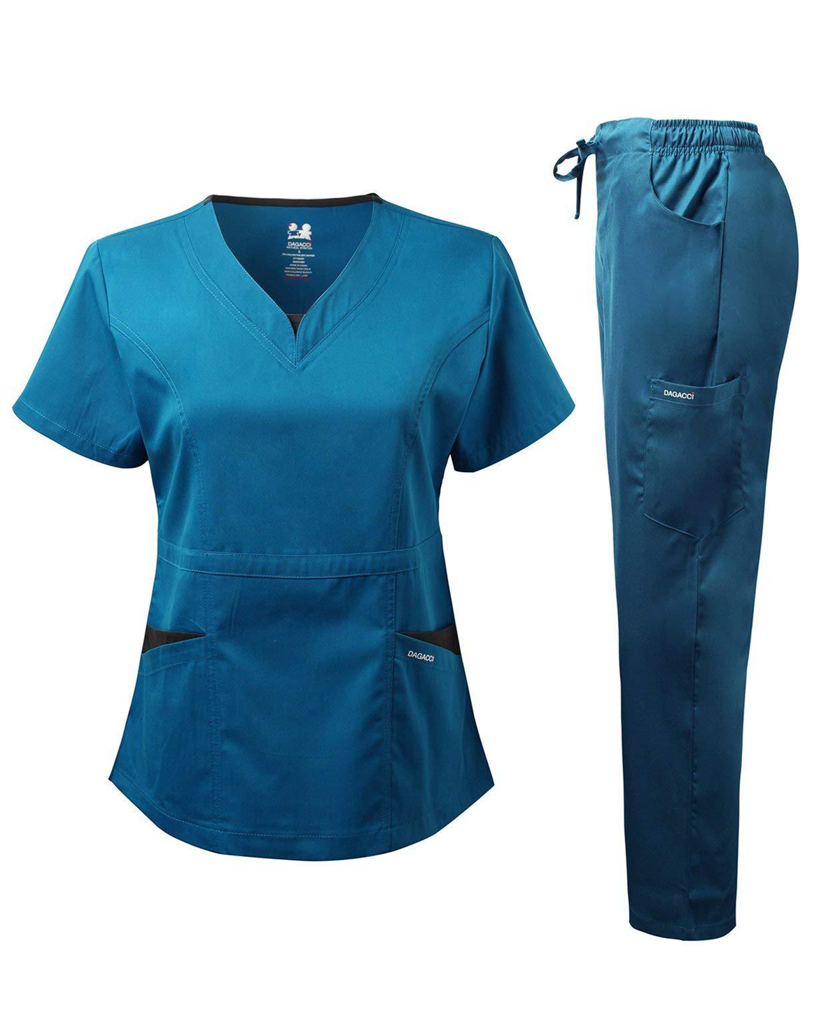 DAGACCI OFFICIAL Natural Stretch Women's V-Neck Contrast Pocket Scrub Sets [NS2251]