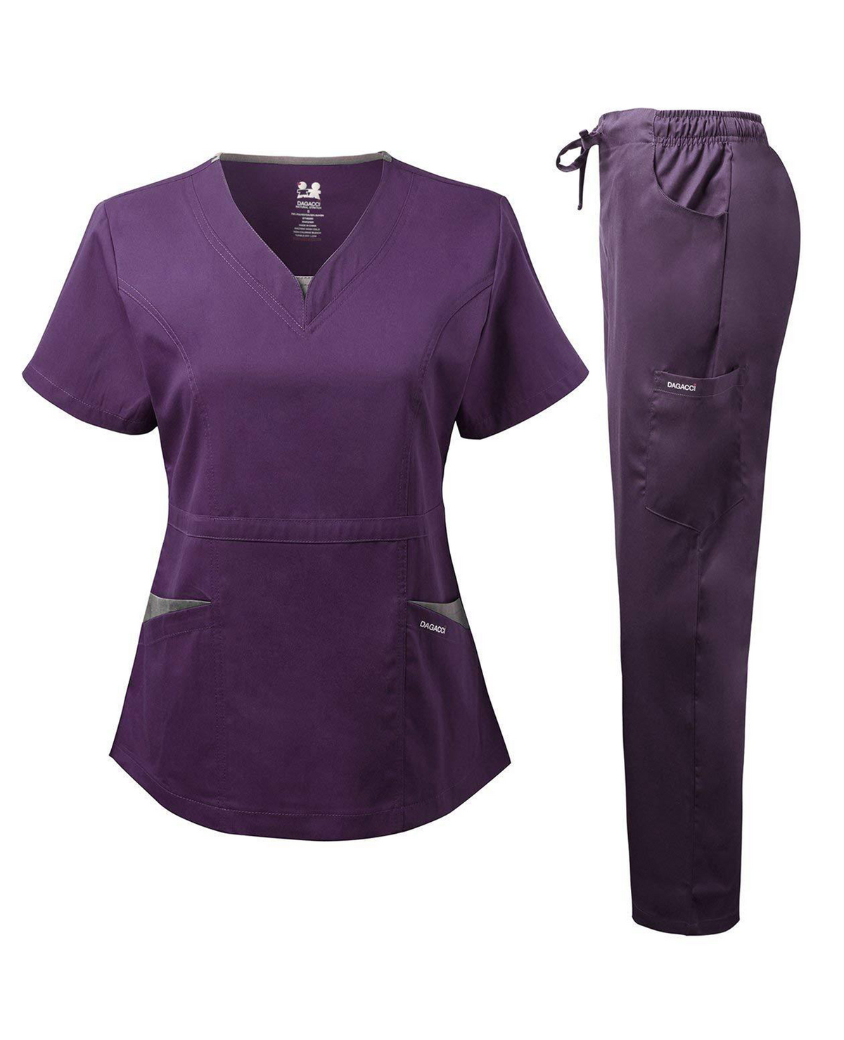 DAGACCI OFFICIAL Natural Stretch Women's V-Neck Contrast Pocket Scrub Sets [NS2251]