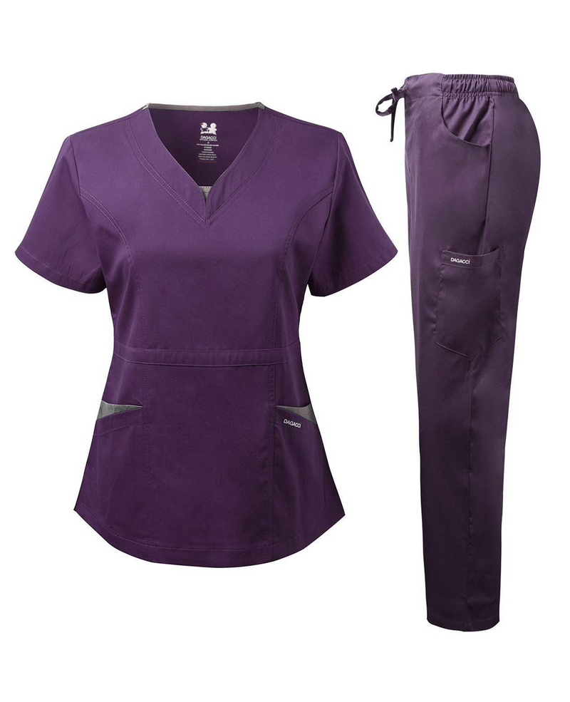 DAGACCI OFFICIAL Natural Stretch Women's V-Neck Contrast Pocket Scrub Sets [NS2251]