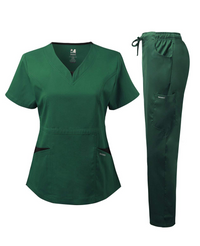 DAGACCI OFFICIAL Natural Stretch Women's V-Neck Contrast Pocket Scrub Sets [NS2251]