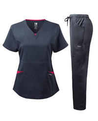 DAGACCI OFFICIAL Natural Stretch Women's V-Neck Contrast Pocket Scrub Sets [NS2251]