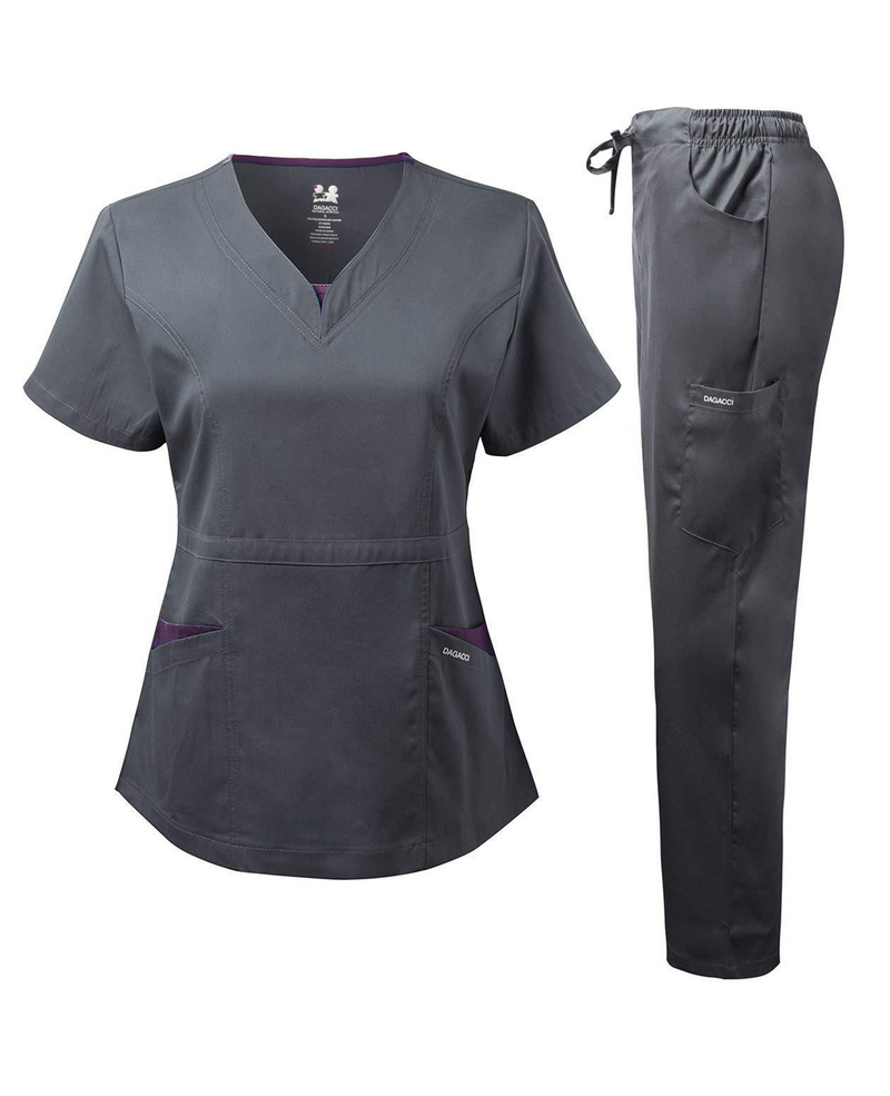 DAGACCI OFFICIAL Natural Stretch Women's V-Neck Contrast Pocket Scrub Sets [NS2251]
