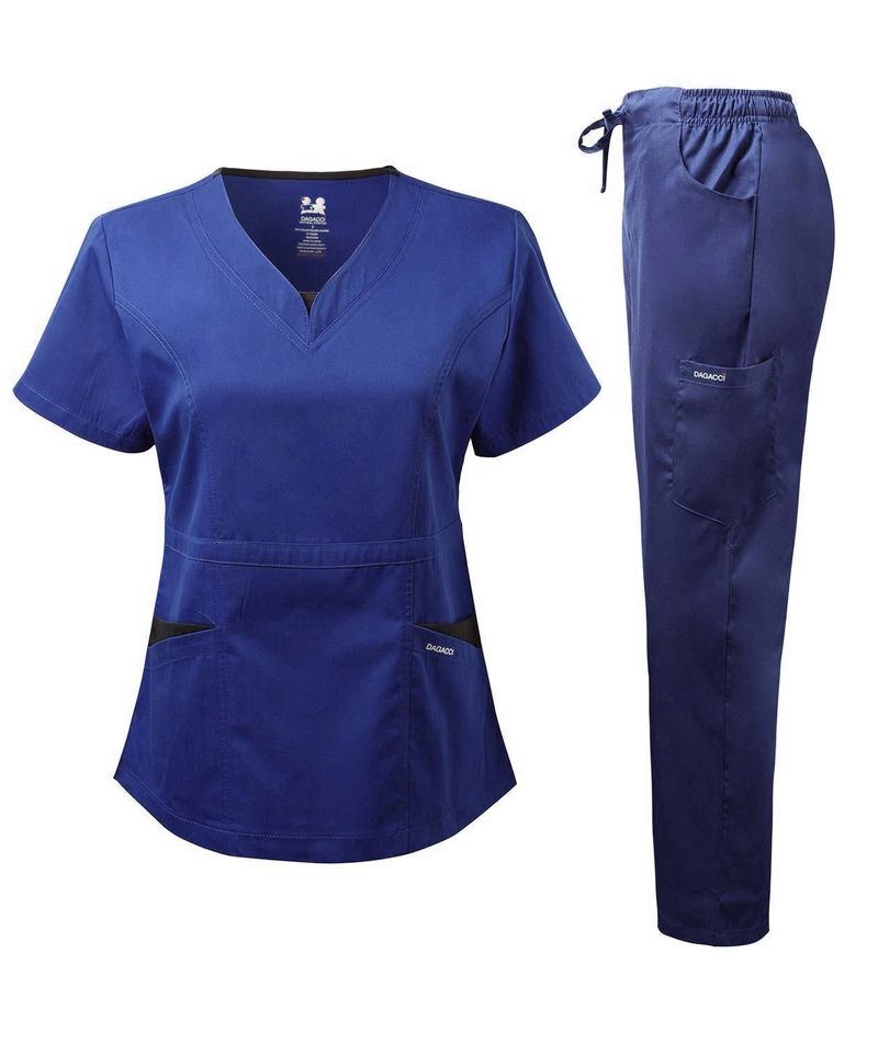 DAGACCI OFFICIAL Natural Stretch Women's V-Neck Contrast Pocket Scrub Sets [NS2251]
